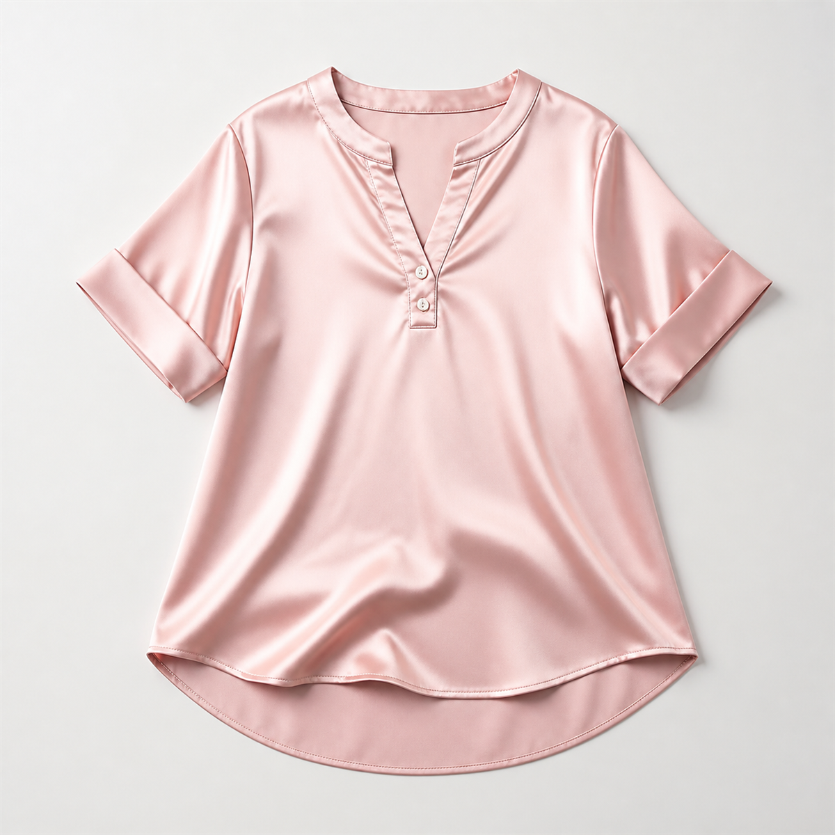 Women's Satin-Look Notch-Neck Short-Sleeve Blouse - Detail of