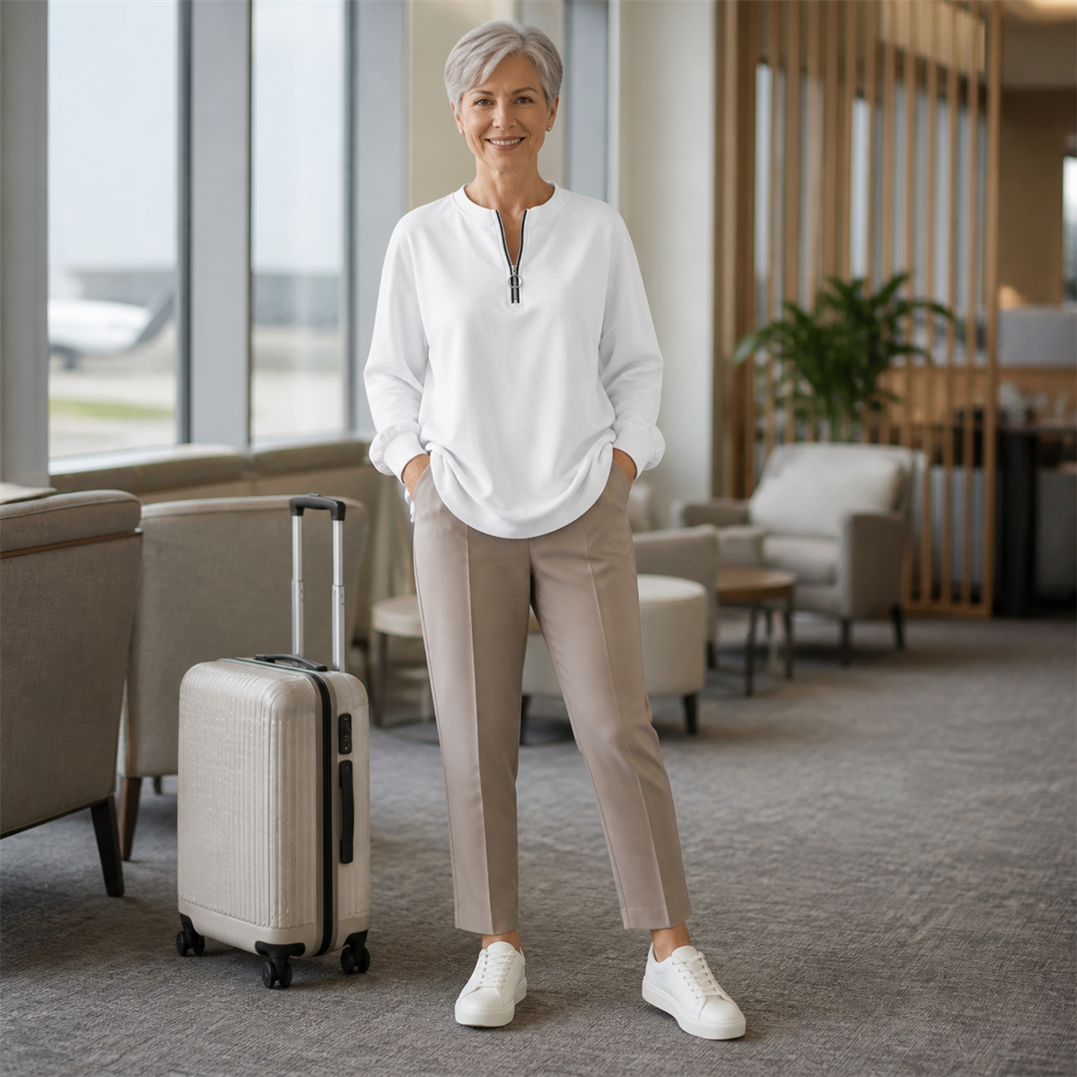 Women's Relaxed Half-Zip Long-Sleeve Pullover Top - Styled with tailored separates