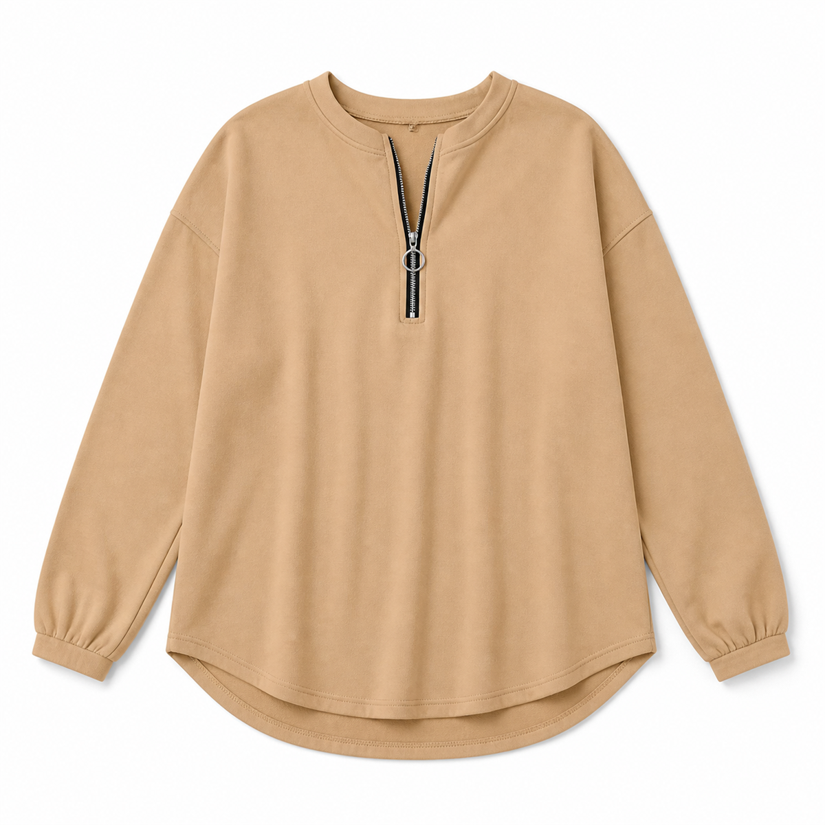 Women's Relaxed Half-Zip Long-Sleeve Pullover Top - Detail of