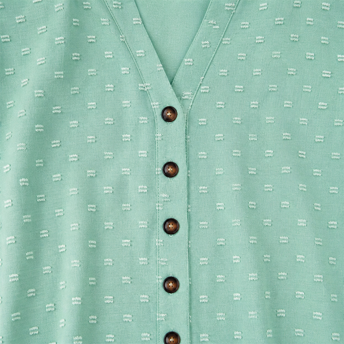 Women's Relaxed Swiss-Dot V-Neck Short-Sleeve Button-Front Blouse - Detail of