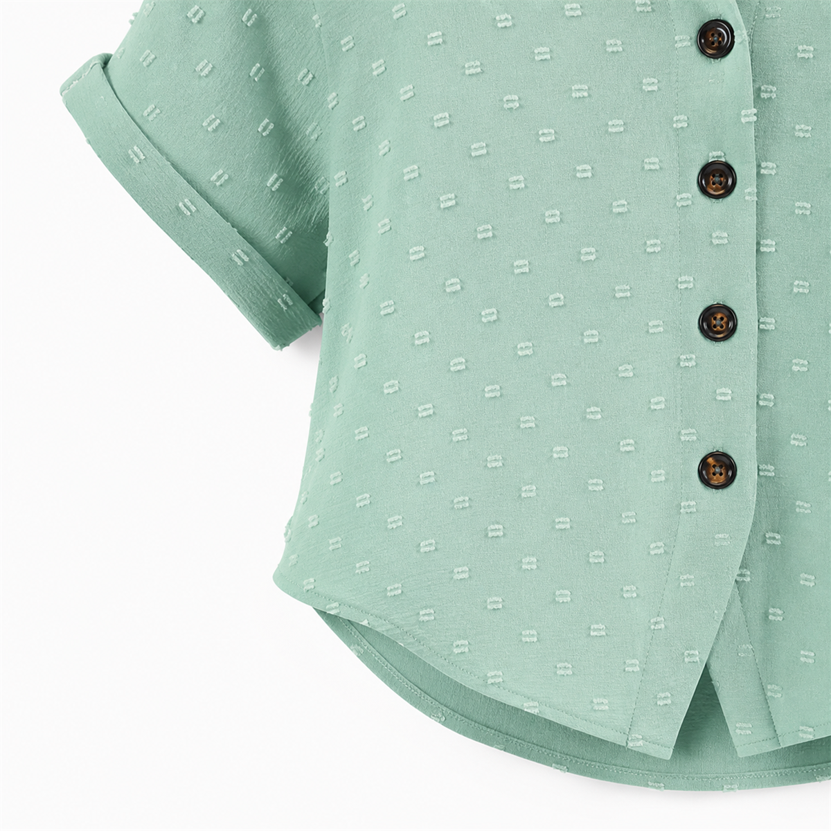 Women's Relaxed Swiss-Dot V-Neck Short-Sleeve Button-Front Blouse - Detail of