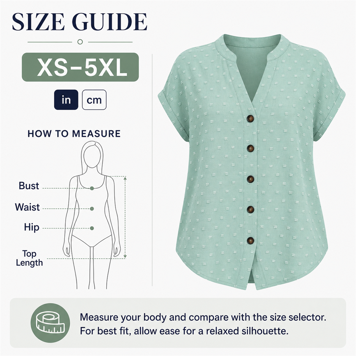 Women's Relaxed Swiss-Dot V-Neck Short-Sleeve Button-Front Blouse - Raised Swiss-dot texture across the lightweight-looking surface