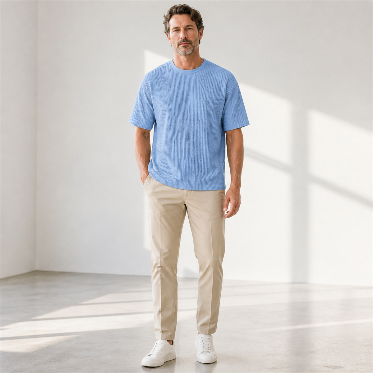 Men's Relaxed Textured Crewneck Short-Sleeve T-Shirt - Styled with denim