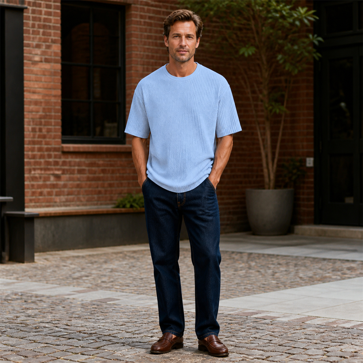 Men's Relaxed Textured Crewneck Short-Sleeve T-Shirt - Styled with tailored separates