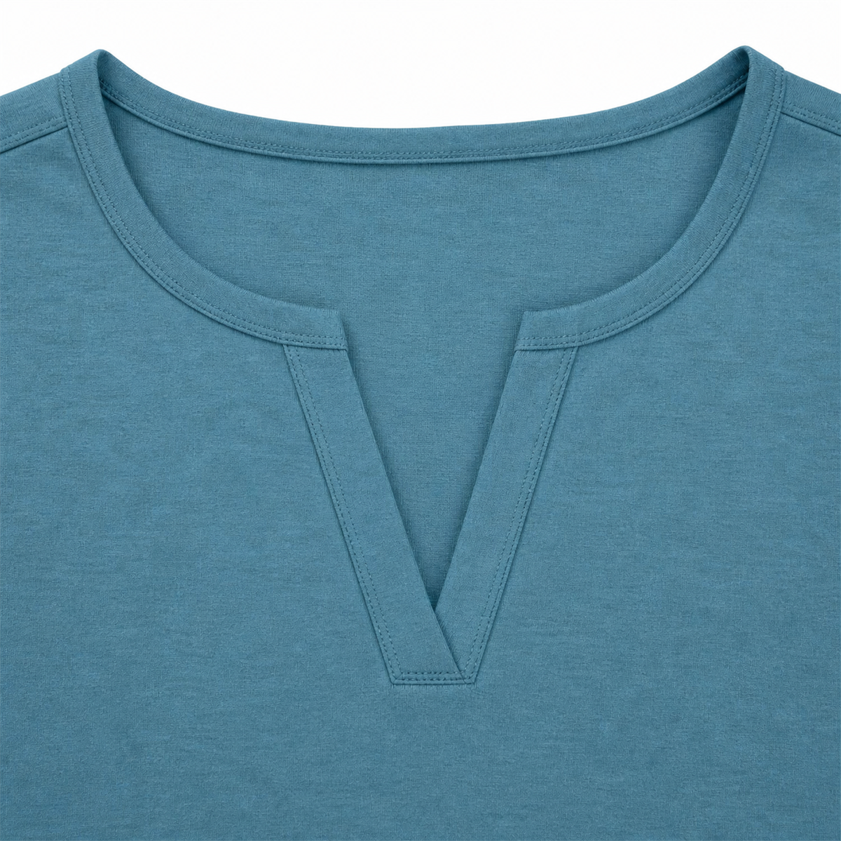 Women's Relaxed Notch-Neck Short-Sleeve Curved-Hem Top - Detail of