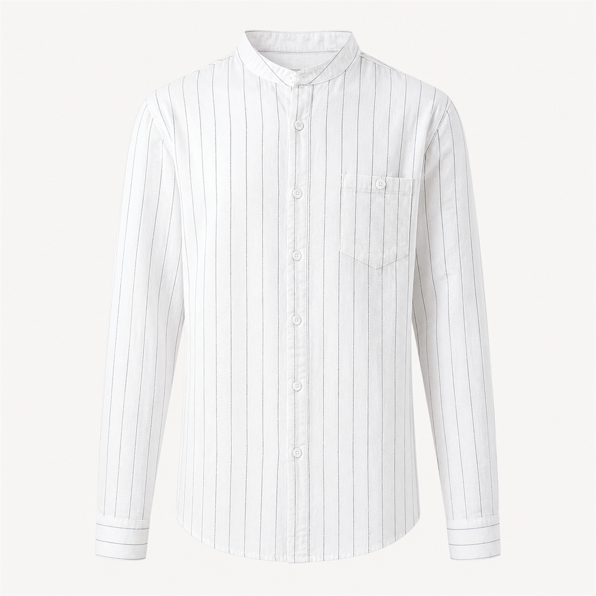 Men's Relaxed Striped Band-Collar Long-Sleeve Button-Front Shirt - Detail of