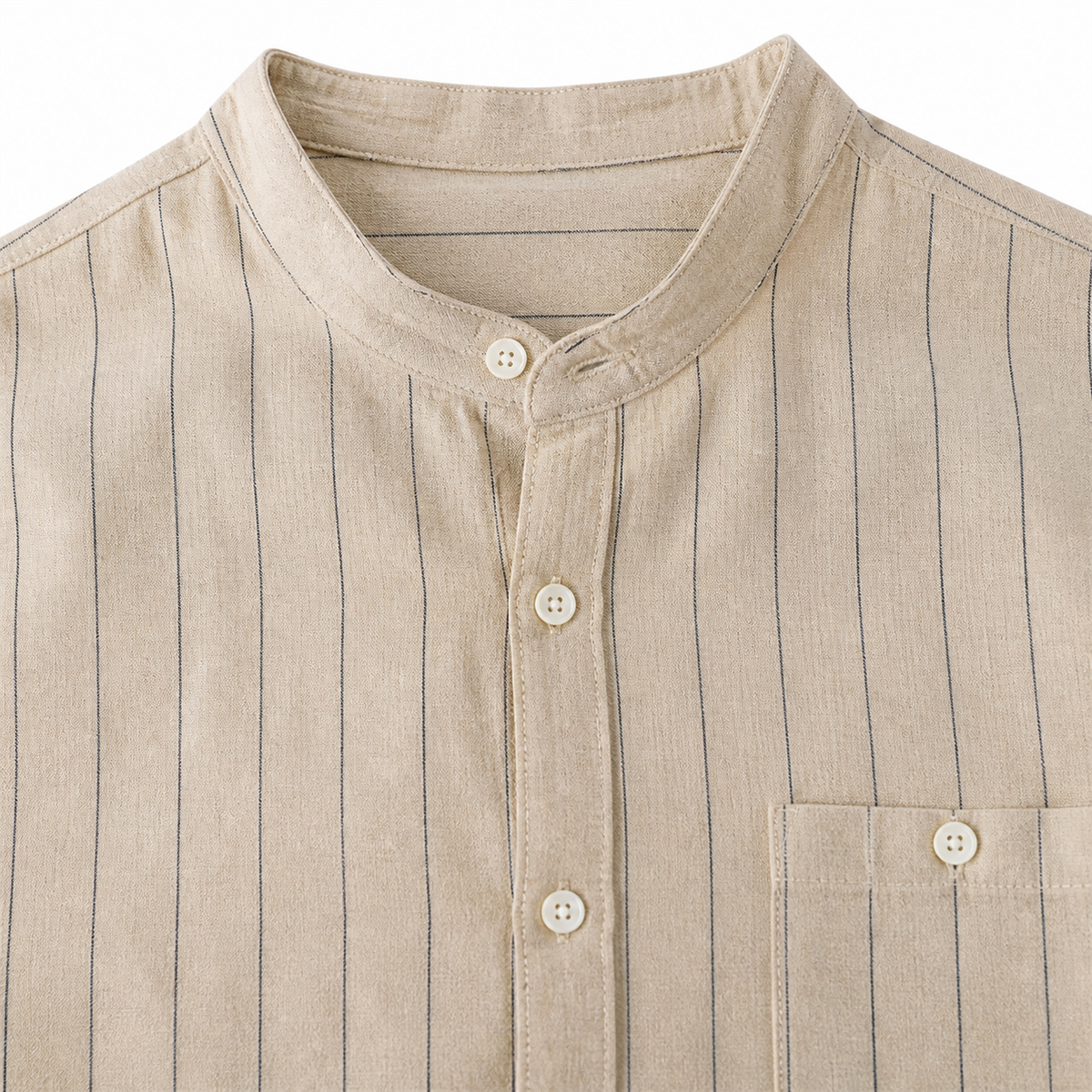 Men's Relaxed Striped Band-Collar Long-Sleeve Button-Front Shirt - Clean band collar and full button-front construction