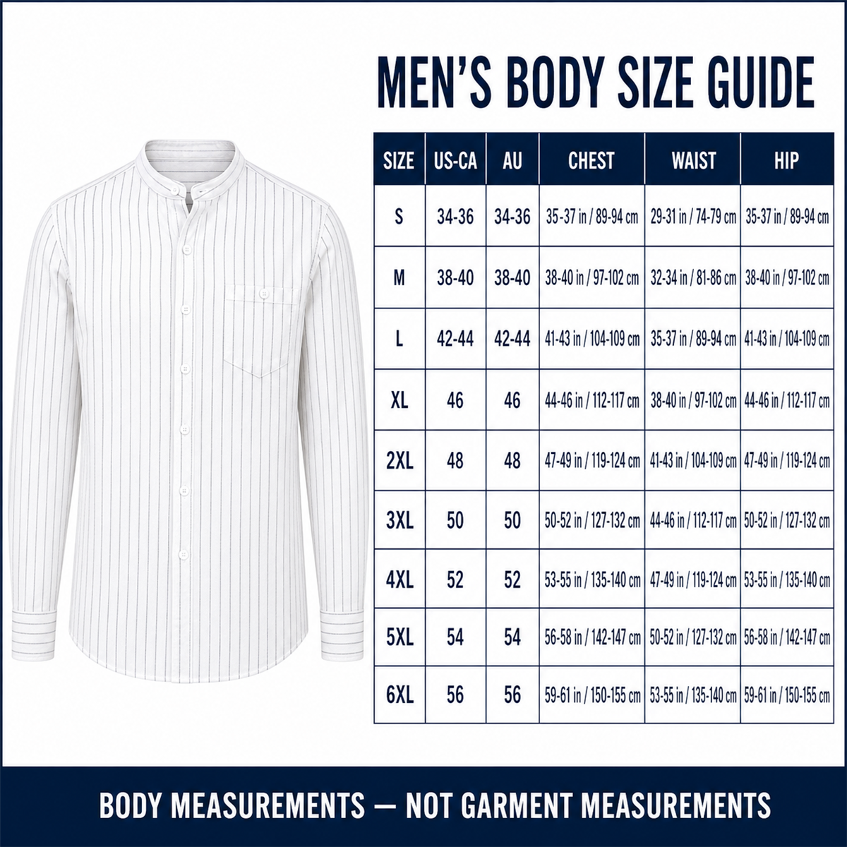 Men's Relaxed Striped Band-Collar Long-Sleeve Button-Front Shirt - Fine vertical stripe pattern with a practical chest pocket
