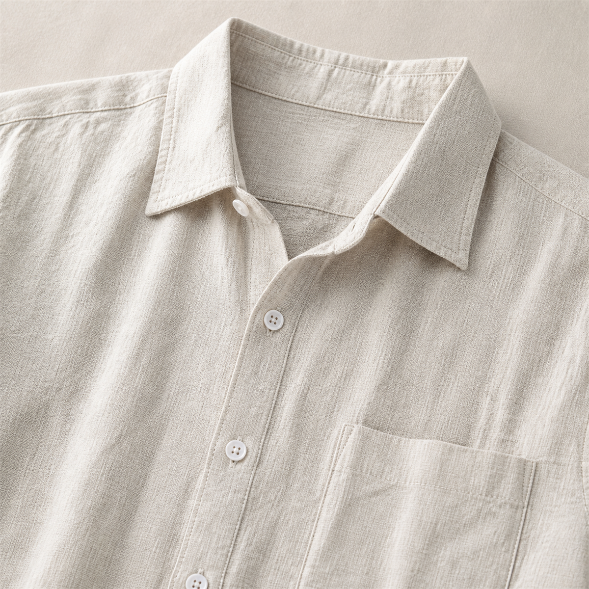 Men's Relaxed Linen-Look Short-Sleeve Button-Front Shirt - Detail of