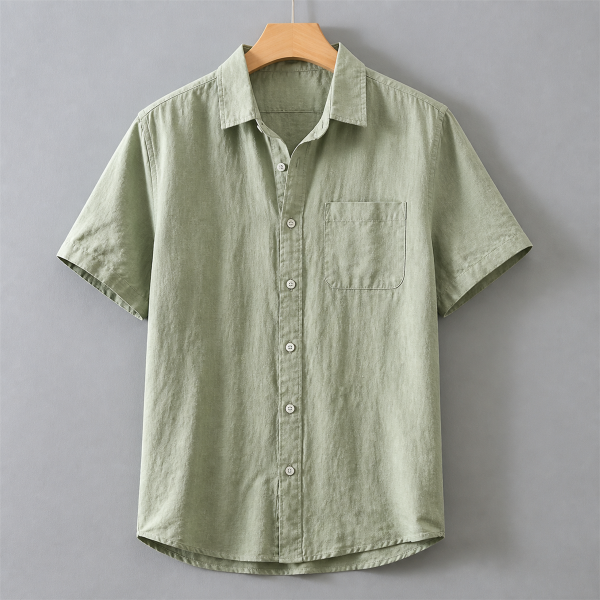 Men's Relaxed Linen-Look Short-Sleeve Button-Front Shirt - Detail of