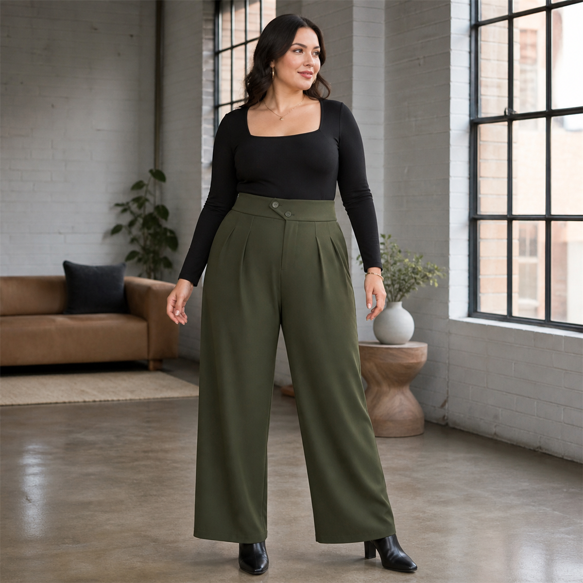 Women's High-Waist Pleated Wide-Leg Trousers - Styled for a relaxed weekend