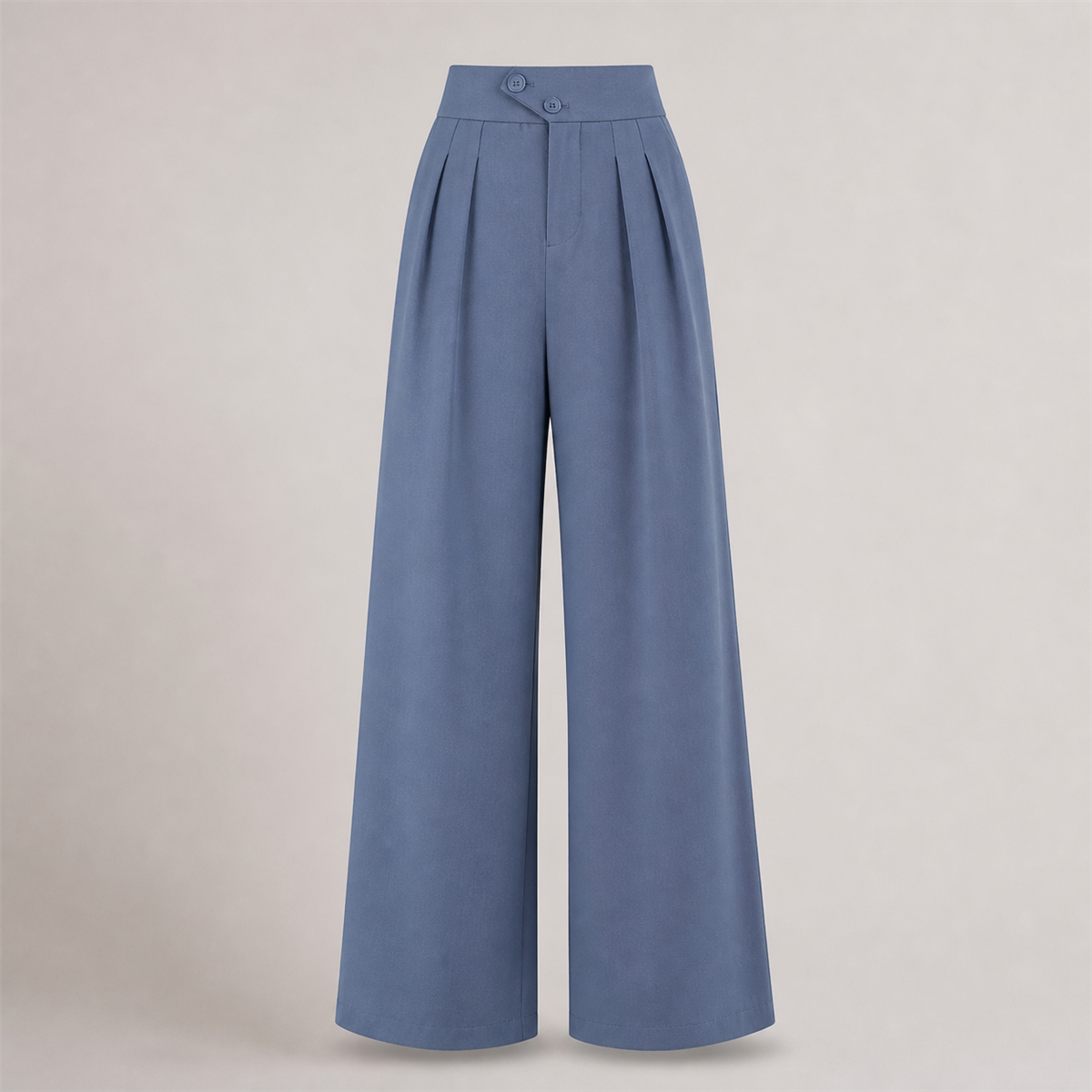 Women's High-Waist Pleated Wide-Leg Trousers - High-rise asymmetric overlapping waistband finished with two buttons