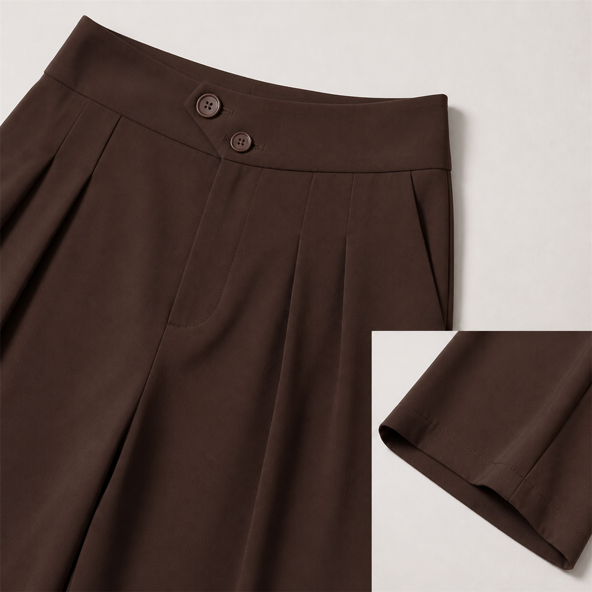 Women's High-Waist Pleated Wide-Leg Trousers - Detail of