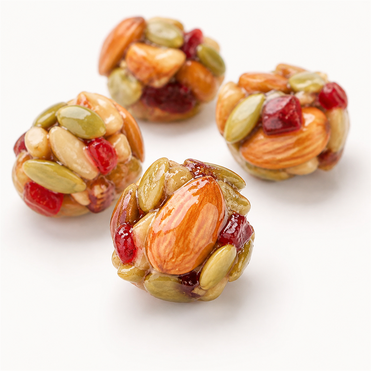 Mandel-Kürbiskern-Cranberry-Crunch auf hellem Hintergrund