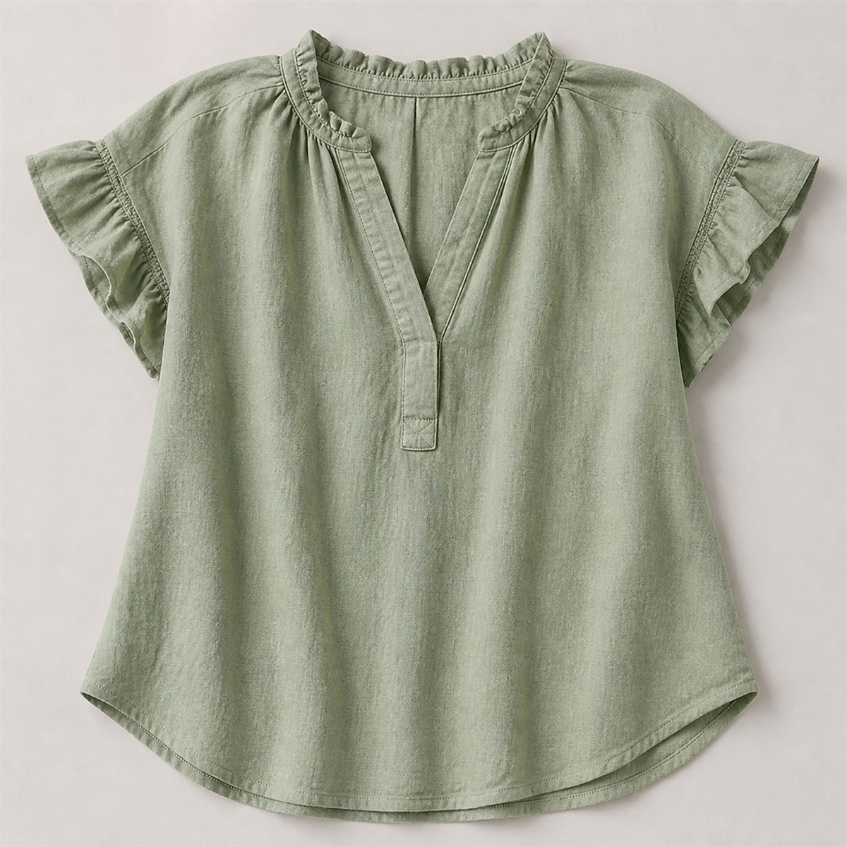 Women's Textured V-Neck Flutter-Sleeve Blouse - Detail of 