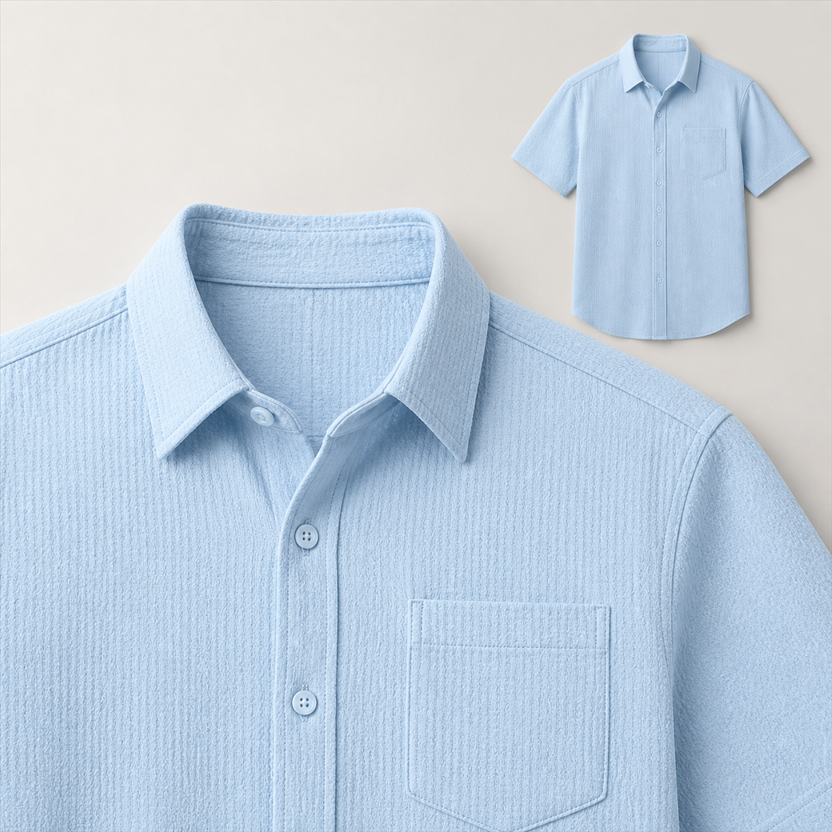 Men's Textured Short-Sleeve Button-Front Shirt with Chest Pocket - Detail of 