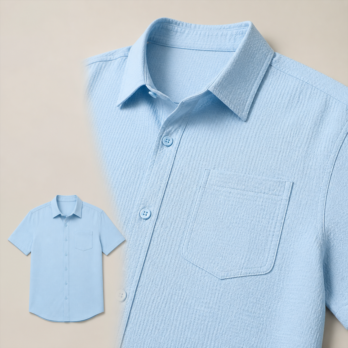 Men's Textured Short-Sleeve Button-Front Shirt with Chest Pocket - Classic point collar and a clean full button front