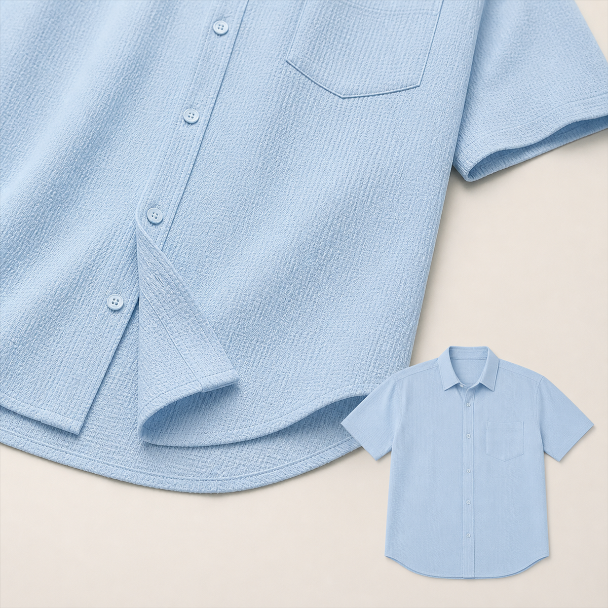 Men's Textured Short-Sleeve Button-Front Shirt with Chest Pocket - Detail of 