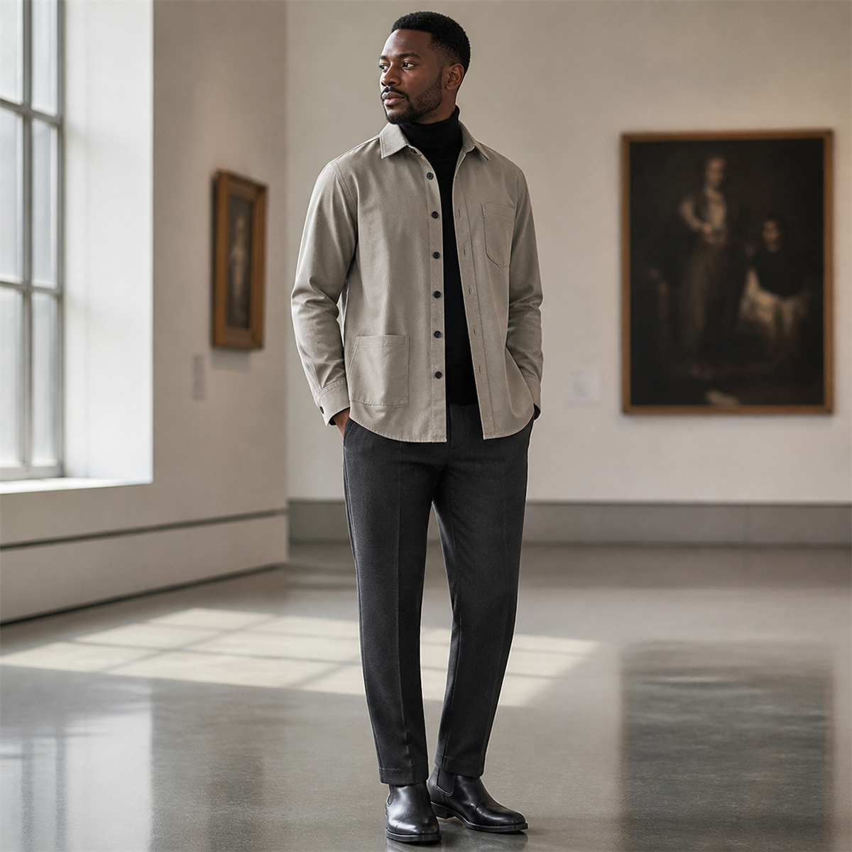 Men's Relaxed Long-Sleeve Two-Pocket Button-Front Overshirt - Styled with tailored separates
