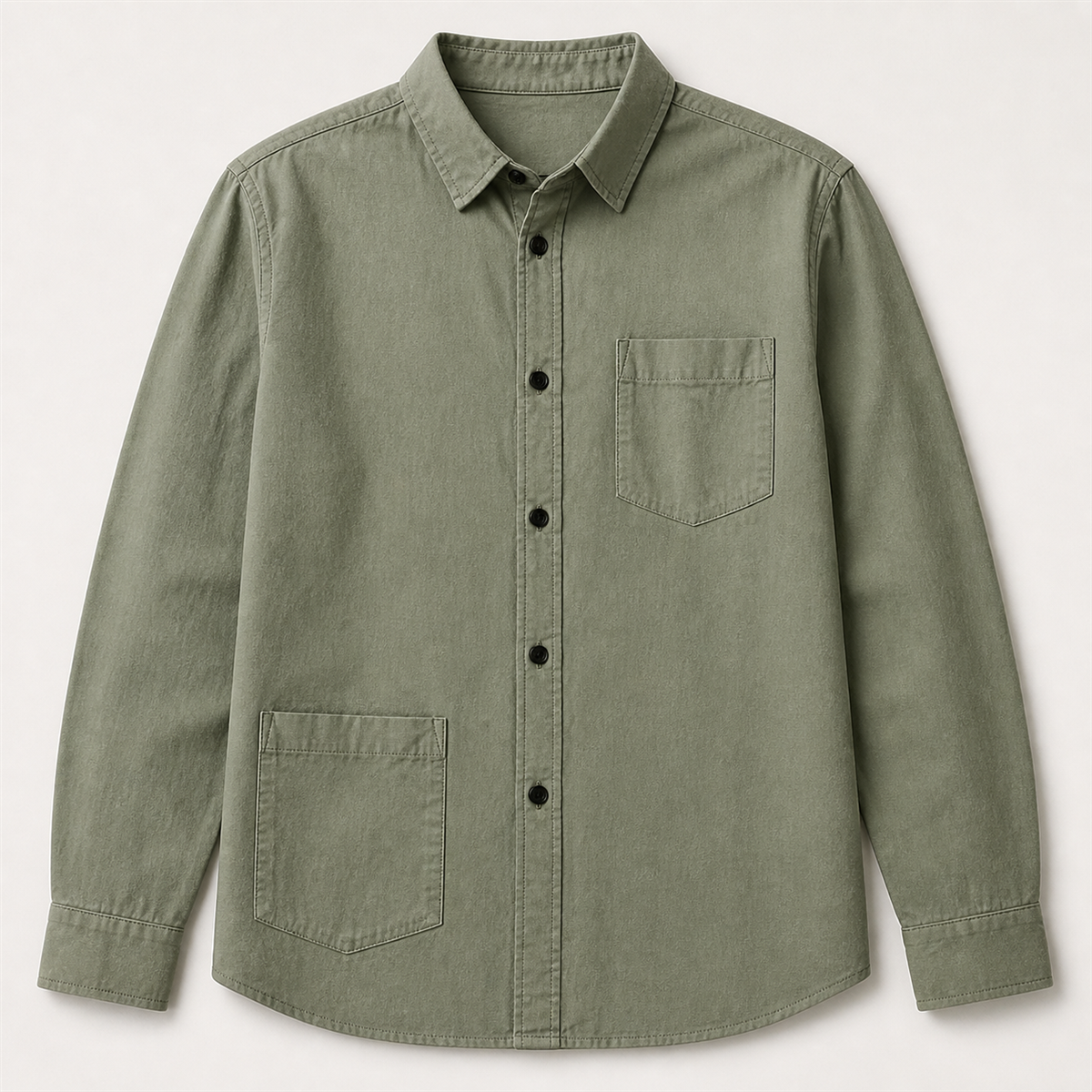 Men's Relaxed Long-Sleeve Two-Pocket Button-Front Overshirt - Classic point collar with a full button-front construction
