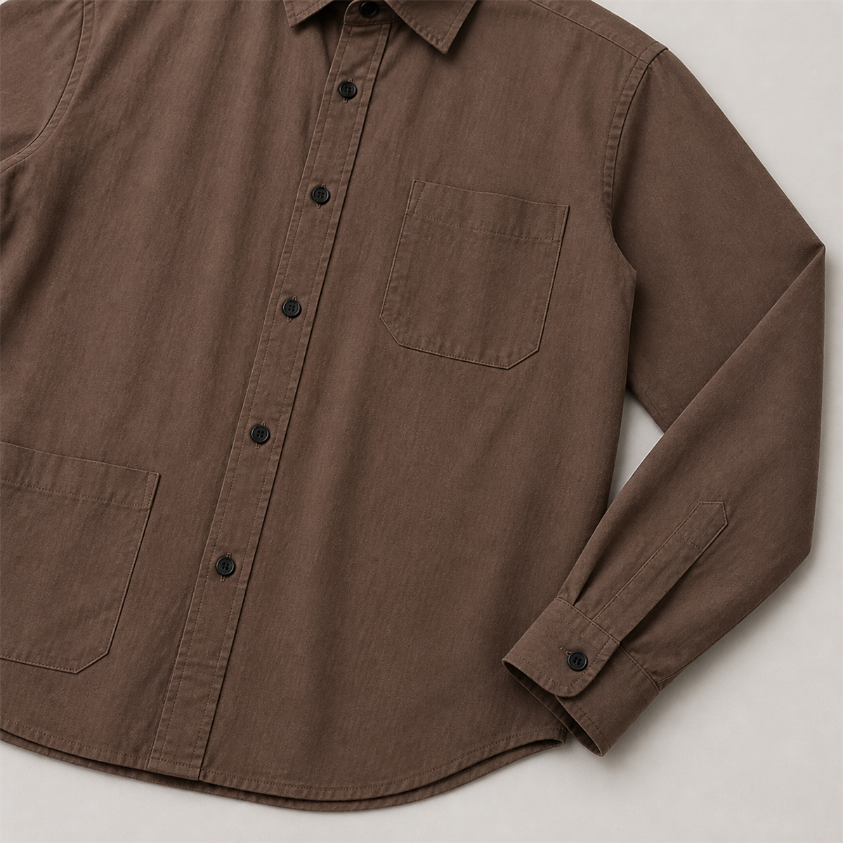 Men's Relaxed Long-Sleeve Two-Pocket Button-Front Overshirt - Detail of