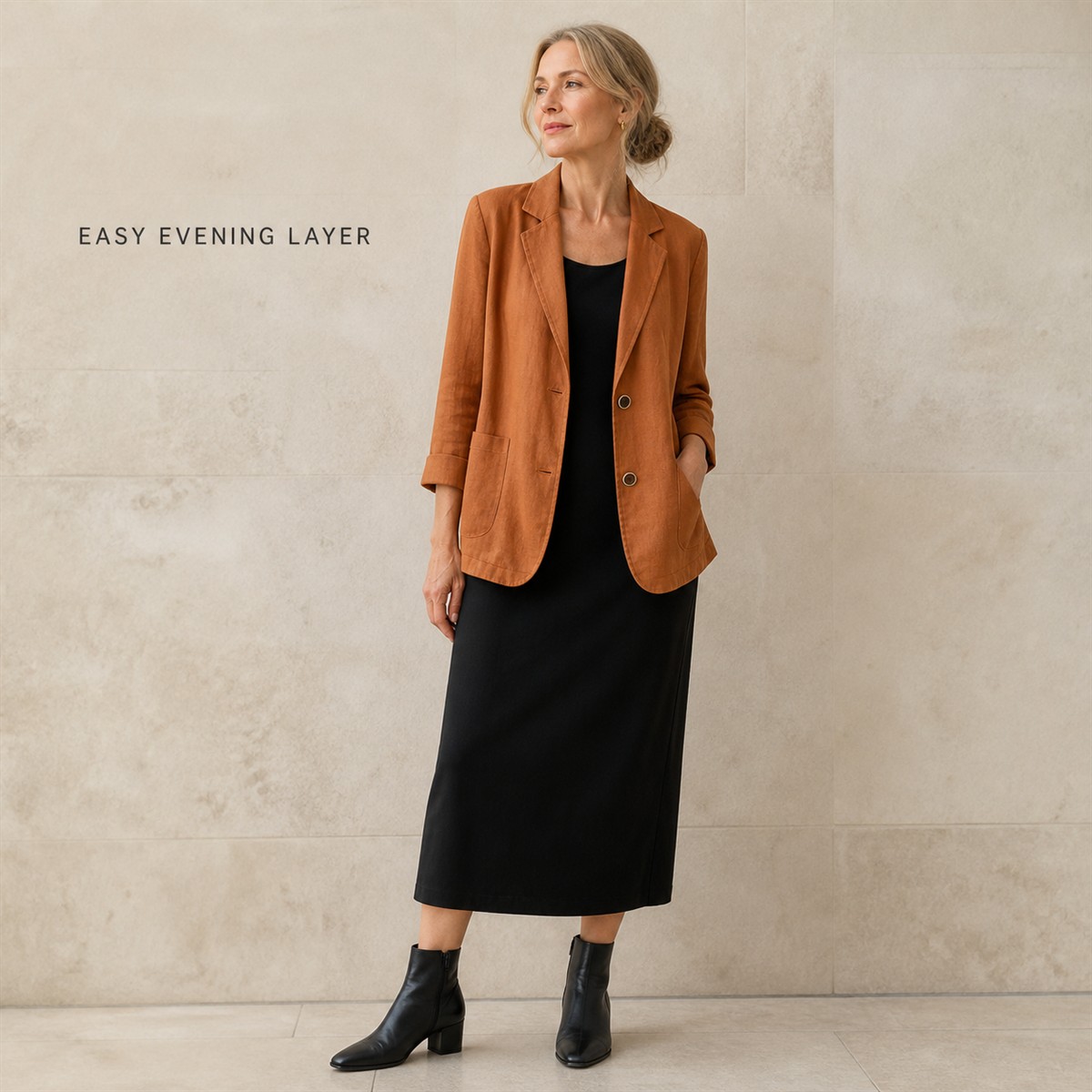 Women's Relaxed Linen-Look Three-Quarter Sleeve Blazer - Styled for a relaxed weekend