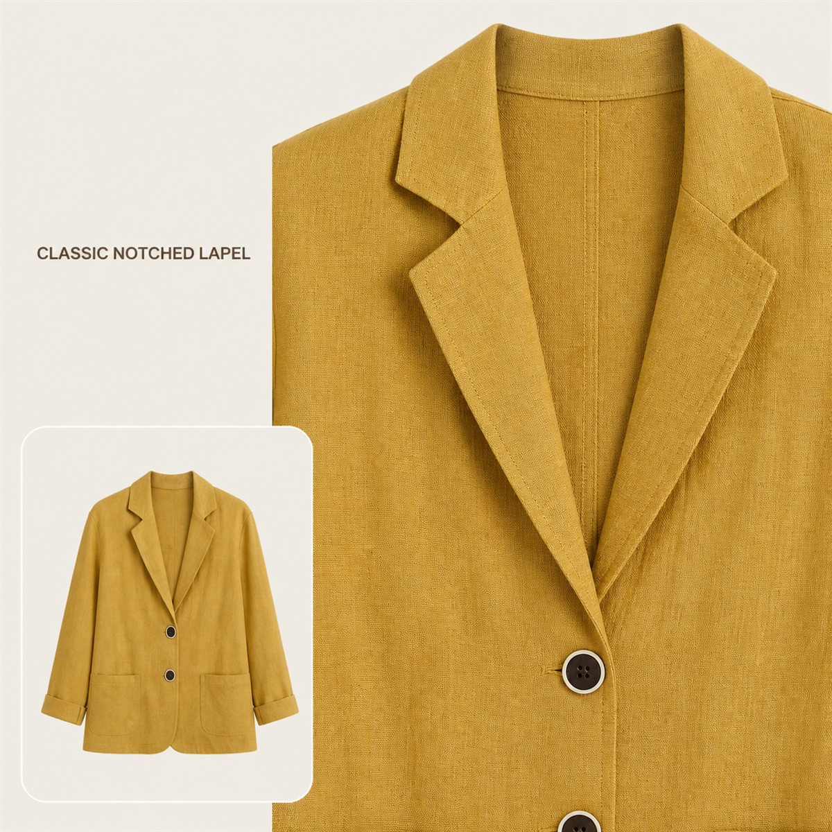 Women's Relaxed Linen-Look Three-Quarter Sleeve Blazer - Detail of 