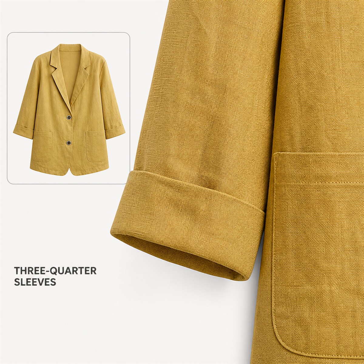 Women's Relaxed Linen-Look Three-Quarter Sleeve Blazer - Notched lapel