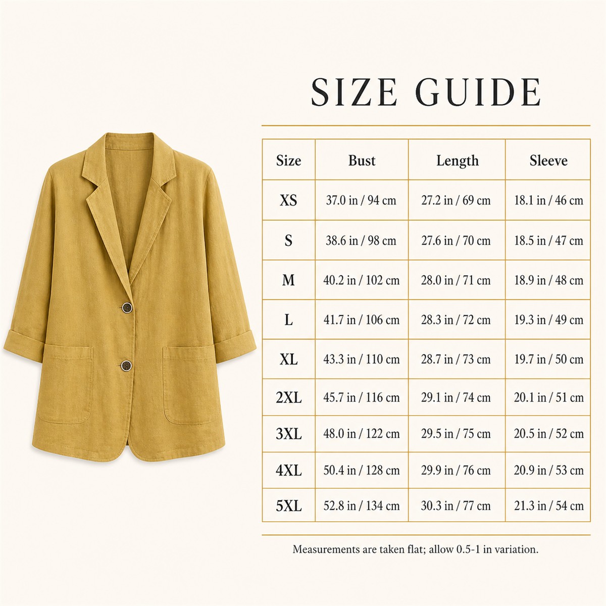 Women's Relaxed Linen-Look Three-Quarter Sleeve Blazer - Two-button front