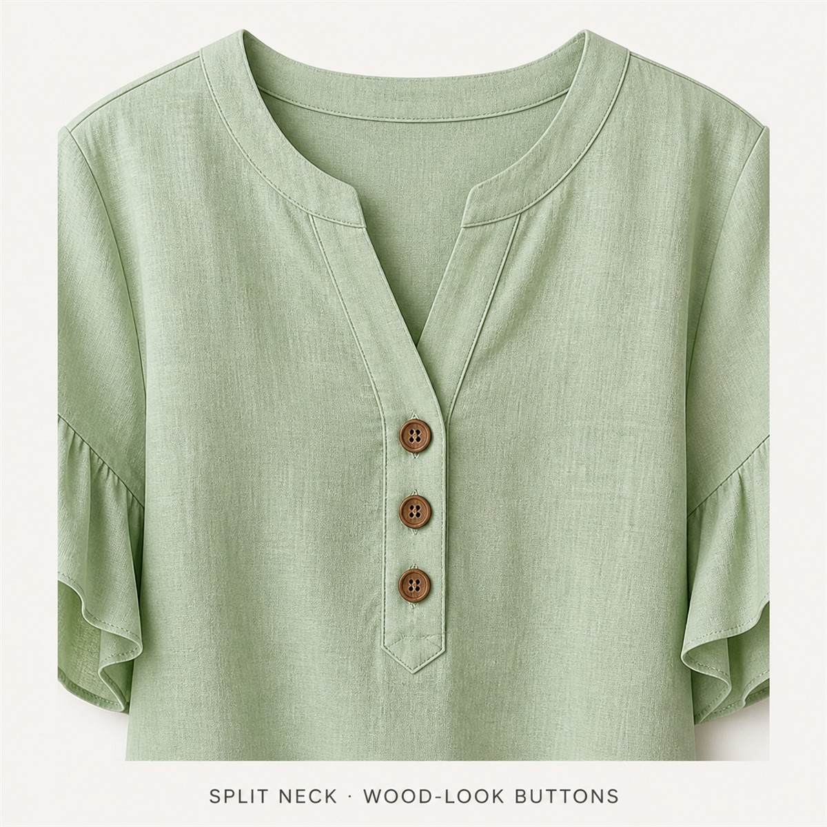 Women's Textured Split-Neck Button Flutter-Sleeve Top - Detail of 