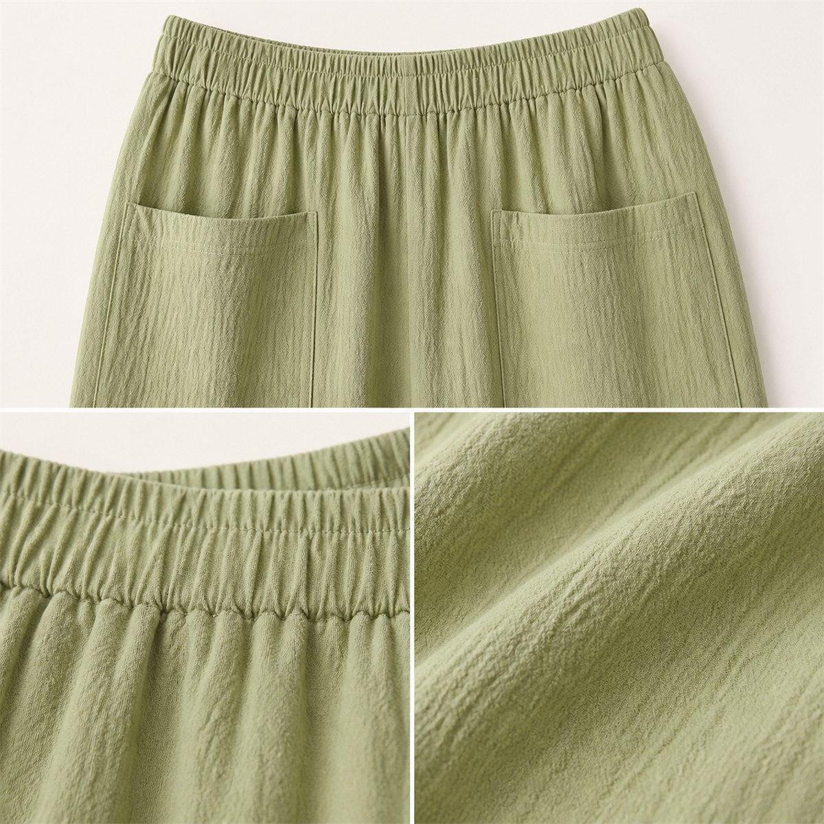 Women's Relaxed Elastic-Waist Tapered Pants with Patch Pockets - Detail of 