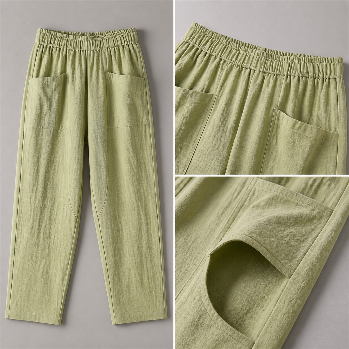 Women's Relaxed Elastic-Waist Tapered Pants with Patch Pockets - Elastic waistband