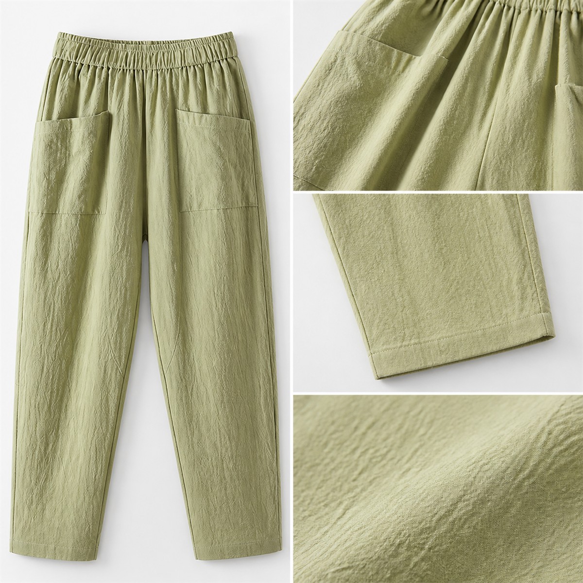 Women's Relaxed Elastic-Waist Tapered Pants with Patch Pockets - Detail of 