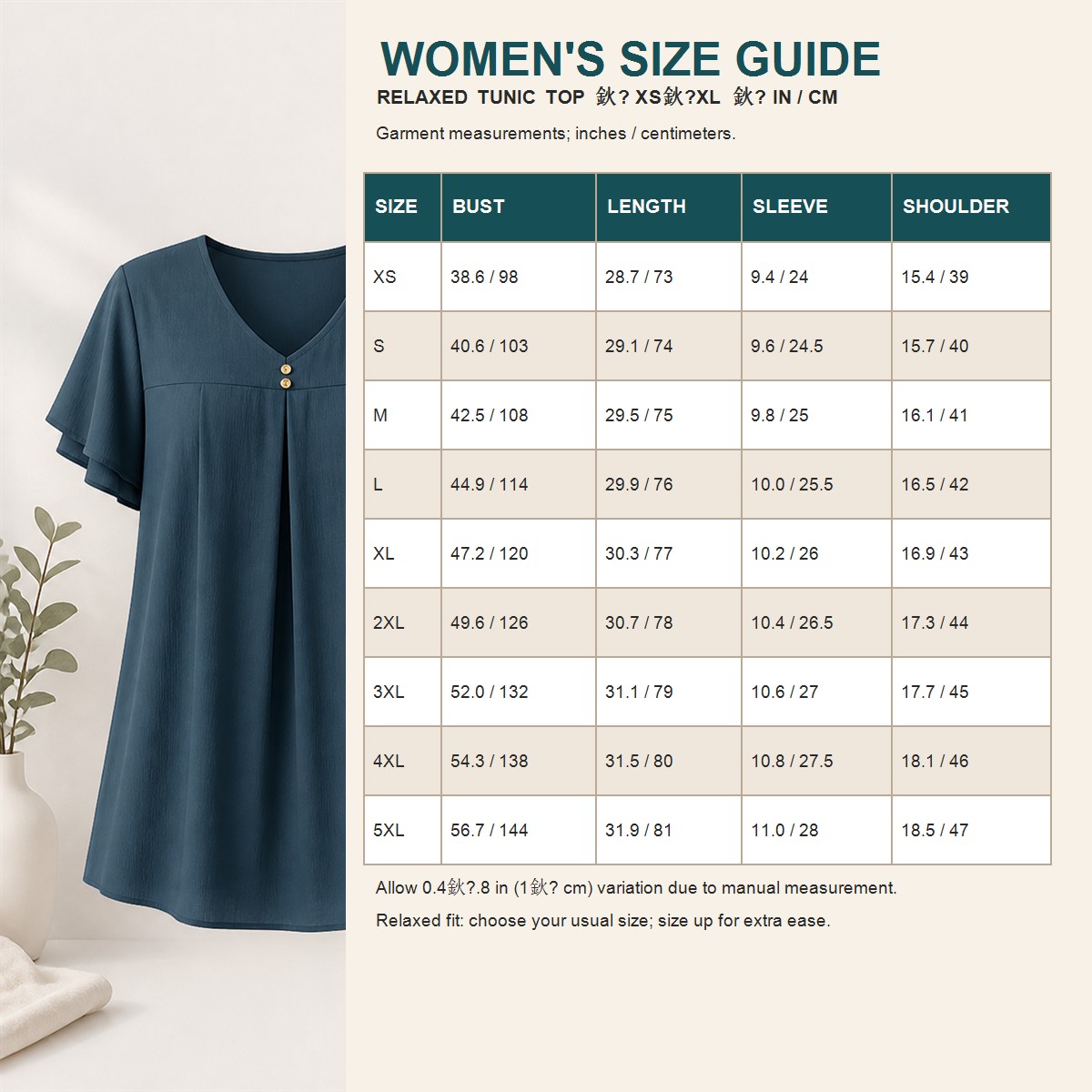 Women's Pleated V-Neck Double-Layer Sleeve Tunic Top - Double-layer short sleeves