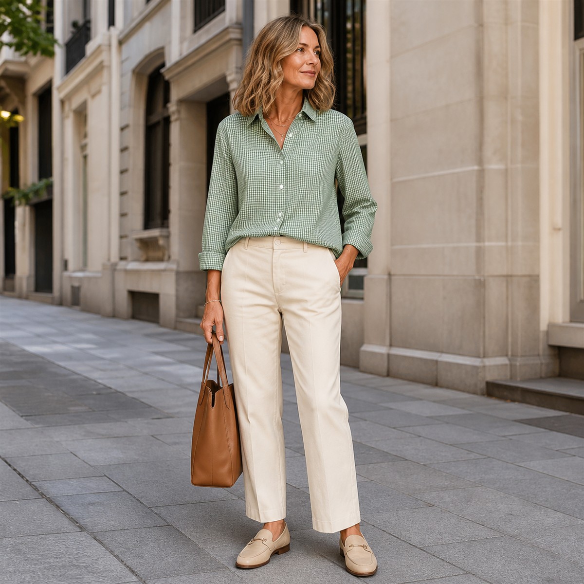 Women's Relaxed Gingham Long-Sleeve Button-Front Shirt - Styled with denim