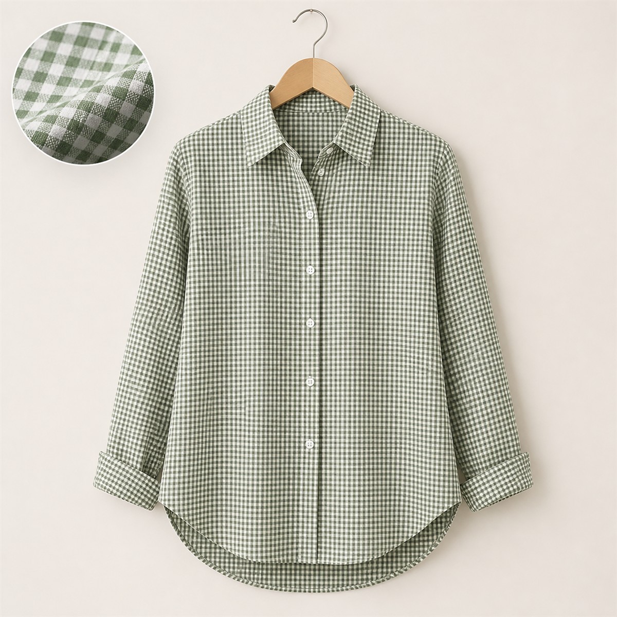 Women's Relaxed Gingham Long-Sleeve Button-Front Shirt - Detail of 