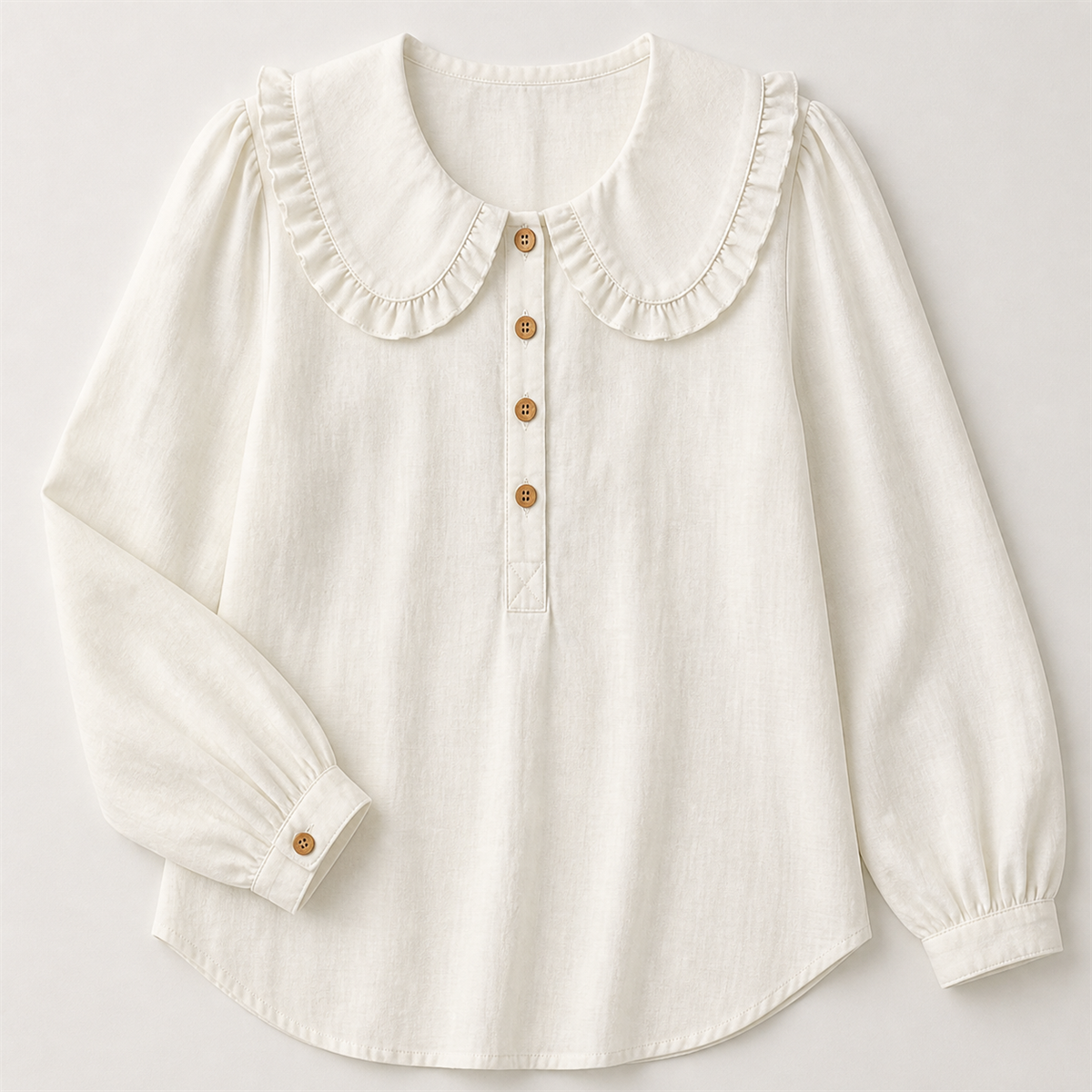 Women's Ruffle-Collar Long-Sleeve Button-Placket Blouse - Oversized ruffle collar