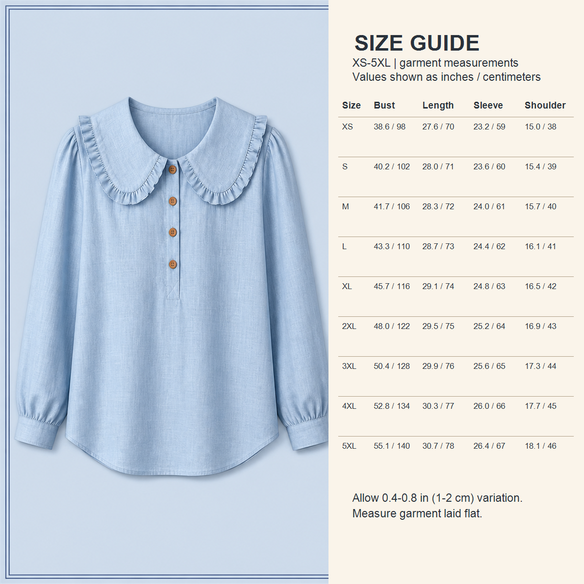 Women's Ruffle-Collar Long-Sleeve Button-Placket Blouse - Button placket