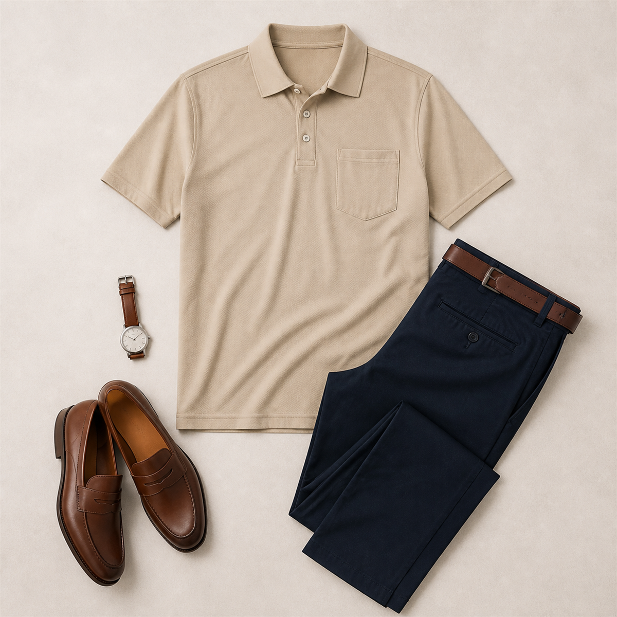 Men's Classic Short-Sleeve Polo Shirt with Chest Pocket - Styled with denim