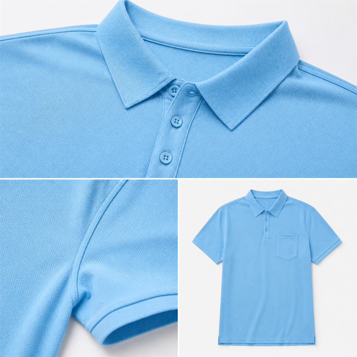 Men's Classic Short-Sleeve Polo Shirt with Chest Pocket - Detail of 