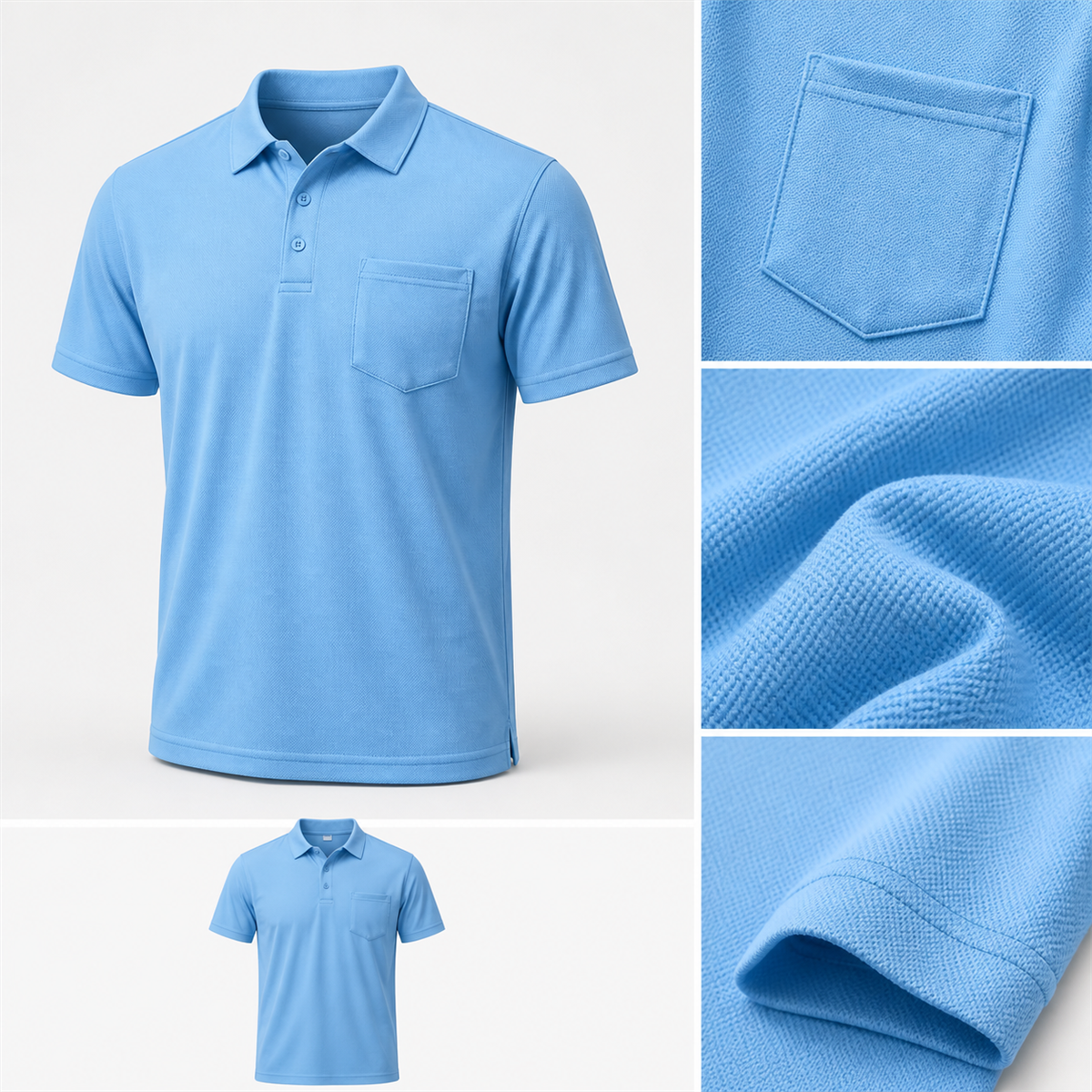 Men's Classic Short-Sleeve Polo Shirt with Chest Pocket - Polo collar