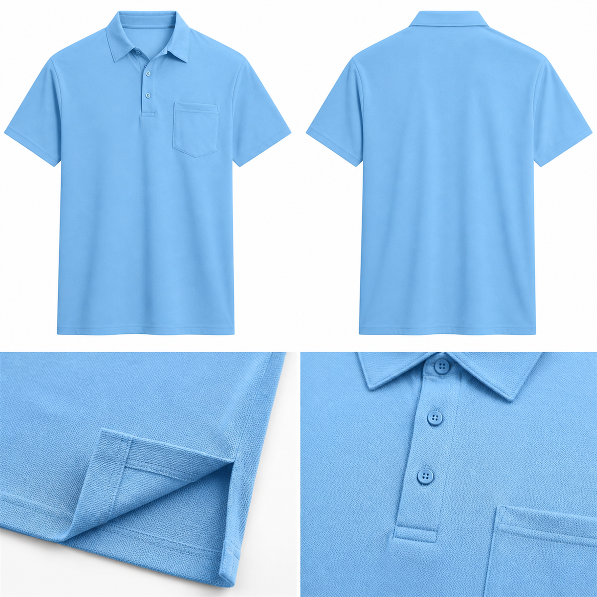 Men's Classic Short-Sleeve Polo Shirt with Chest Pocket - Detail of 