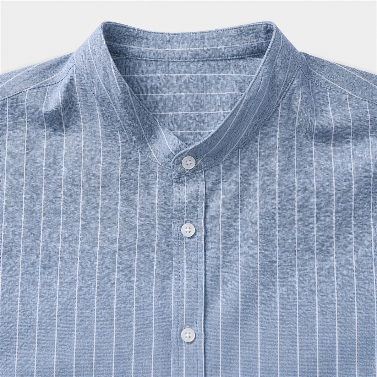 Women's Striped Band-Collar Three-Quarter Sleeve Button-Front Shirt - Detail of 