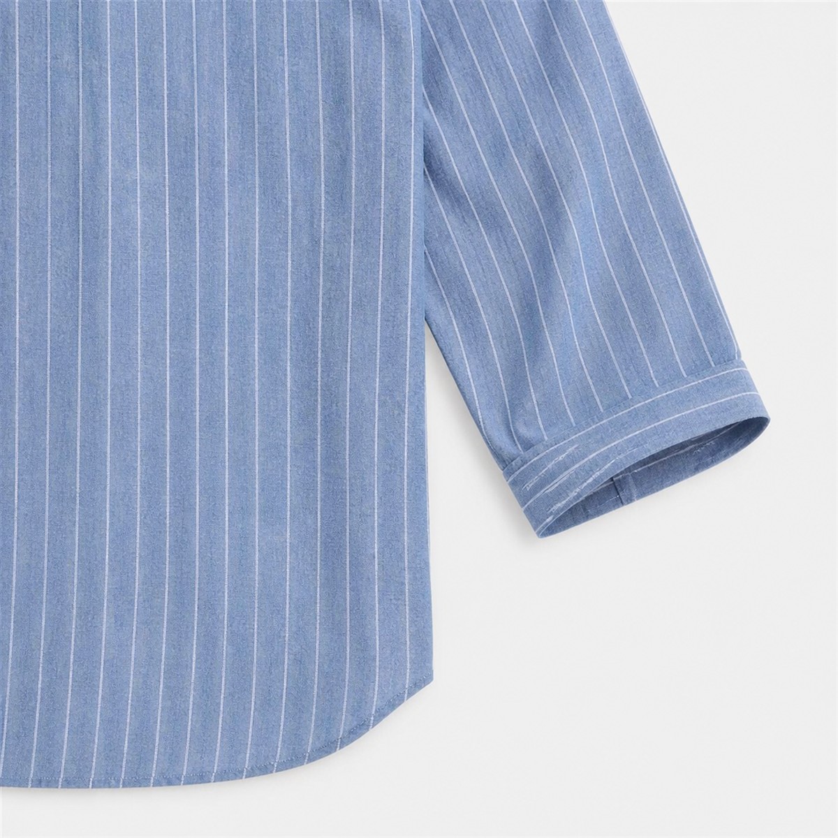 Women's Striped Band-Collar Three-Quarter Sleeve Button-Front Shirt - Band collar