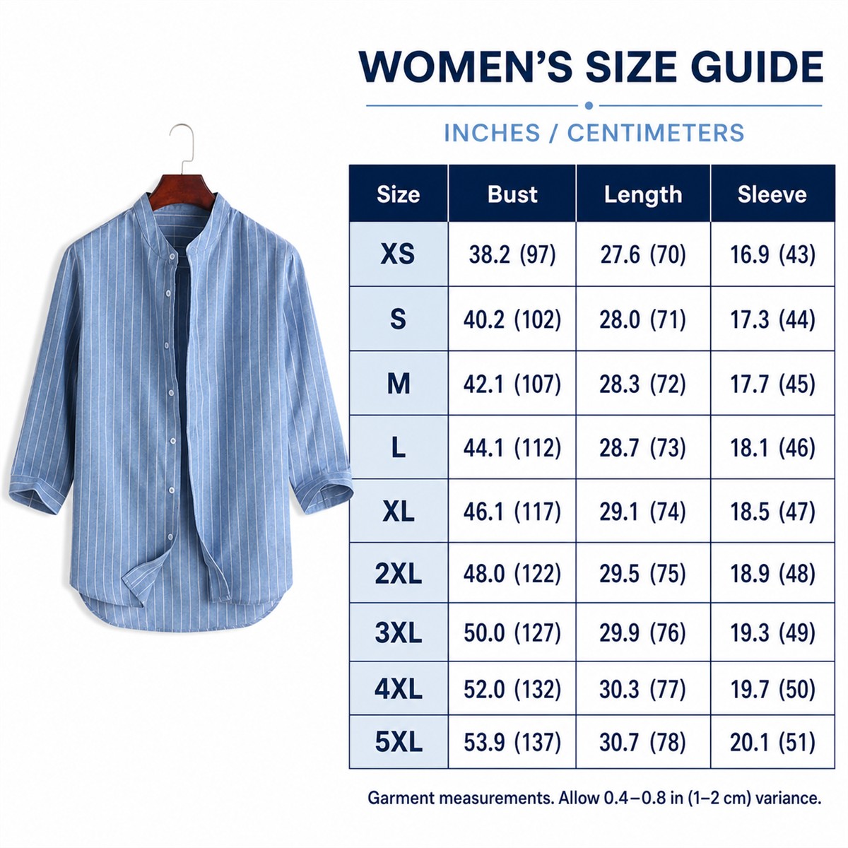 Women's Striped Band-Collar Three-Quarter Sleeve Button-Front Shirt - Vertical stripes