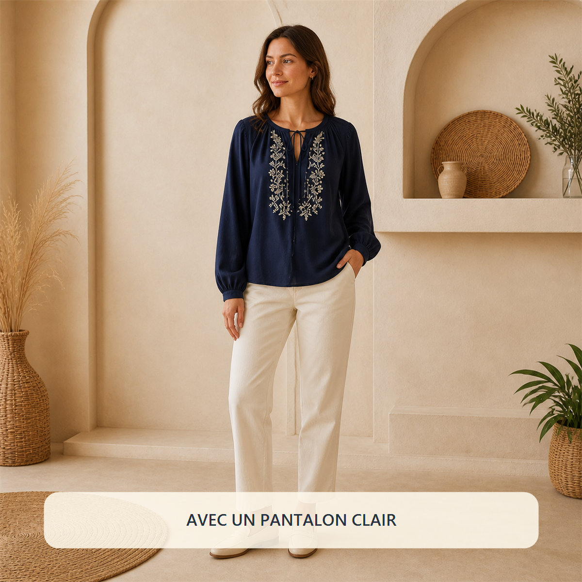 Lot de 14 hauts bohèmes femme - 7 manches courtes + 7 manches longues - Associée à un pantalon clair