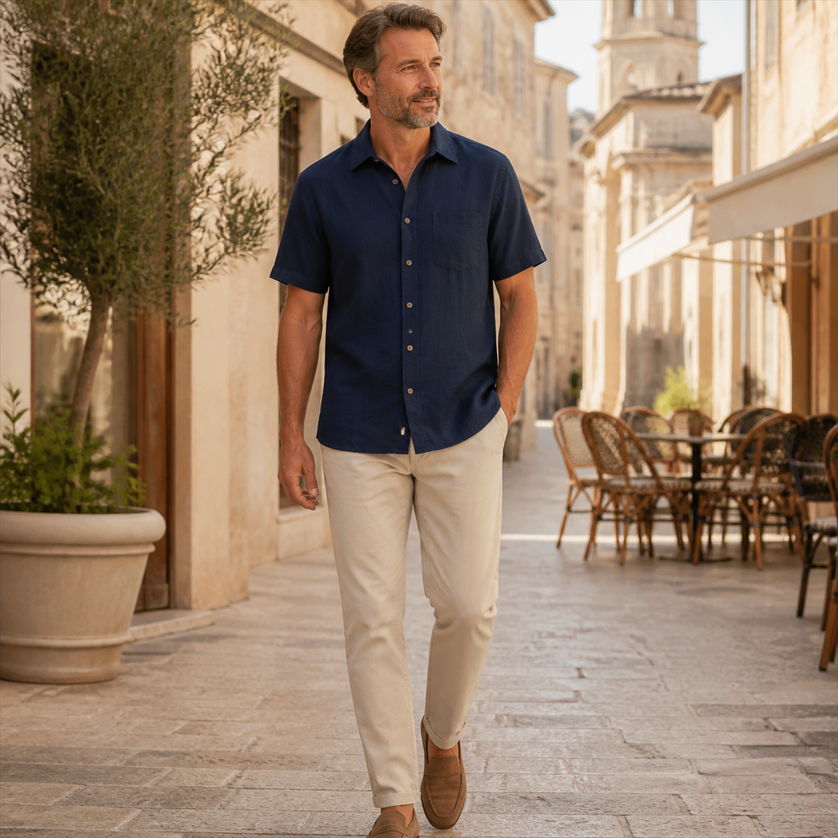 Herren Kurzarmhemd mit Struktur, Knopfleiste und Brusttasche - Legerer Freizeitlook im Freien