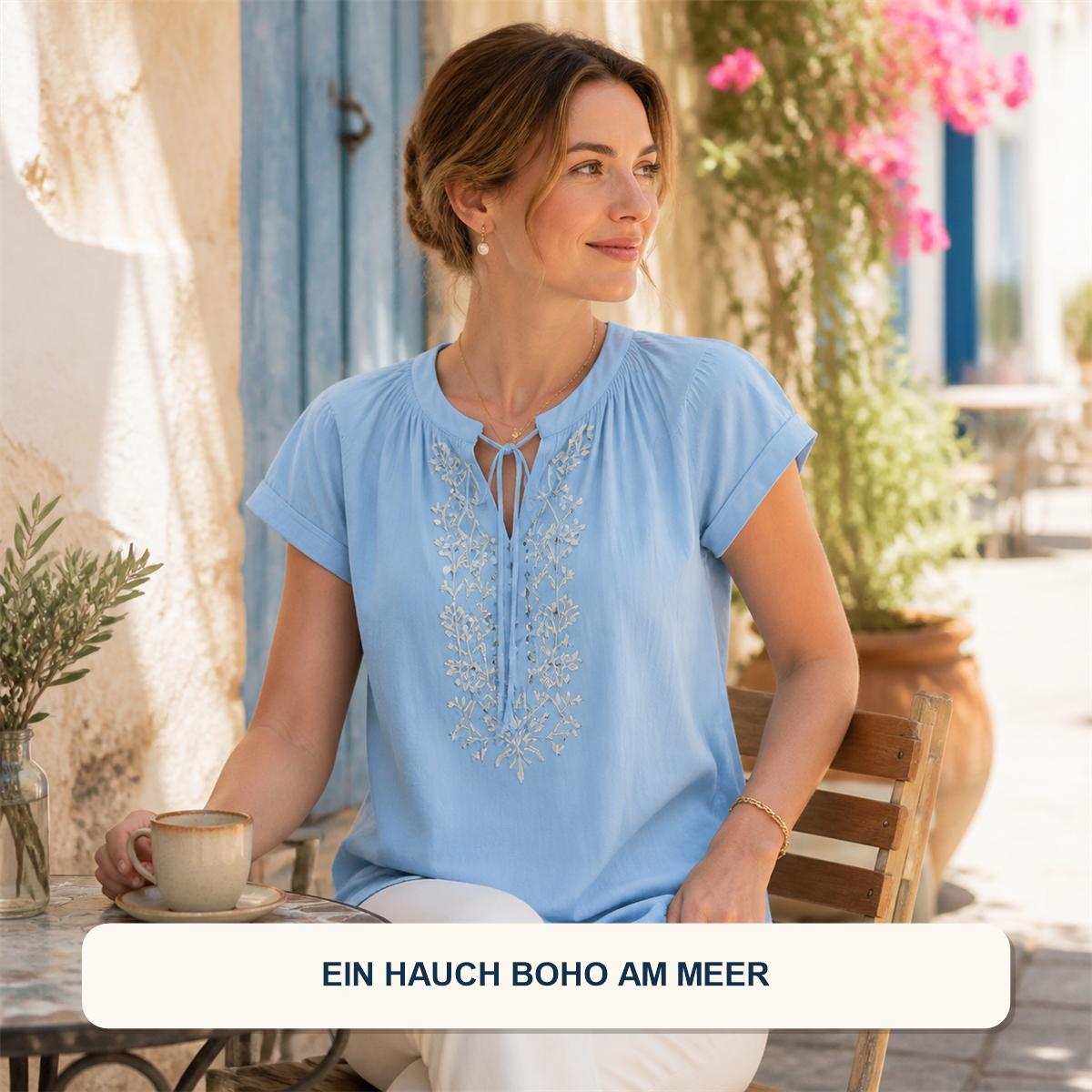 14er-Set Boho-Damenoberteile - 7 kurzärmelige + 7 langärmelige Modelle - Vielseitiger Alltagslook in natürlichem Licht