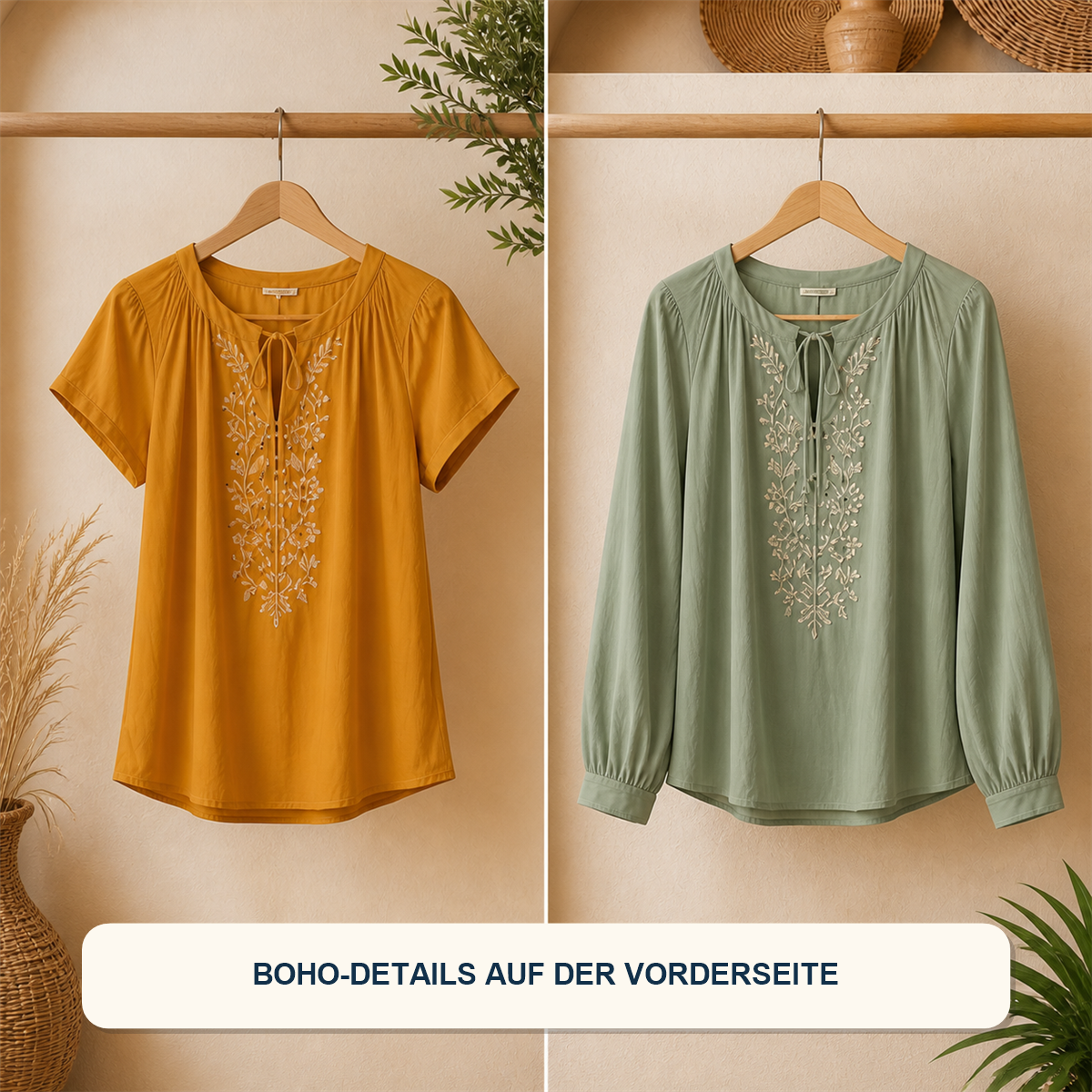 14er-Set Boho-Damenoberteile - 7 kurzärmelige + 7 langärmelige Modelle - Detail der Ärmelvarianten