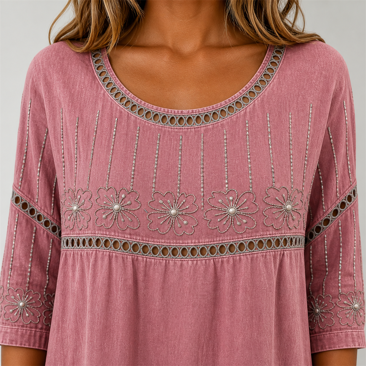 Gros plan sur la broderie florale